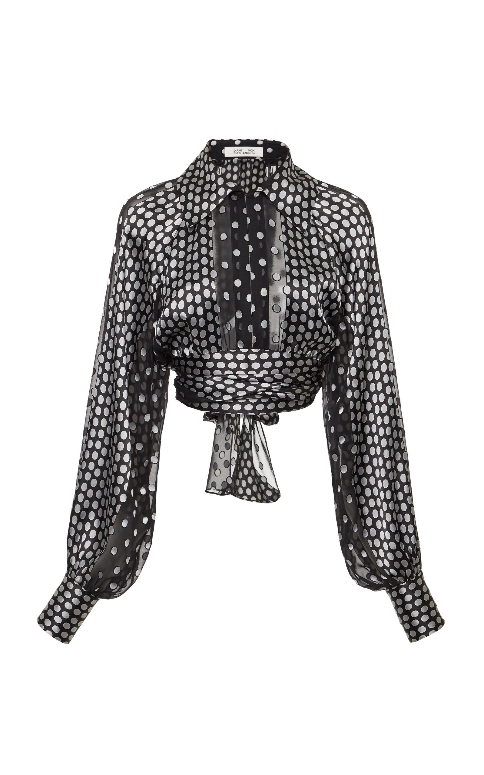 Diane Von Furstenberg Long Sleeve Waist Tie Printed Blouse In Black ...
