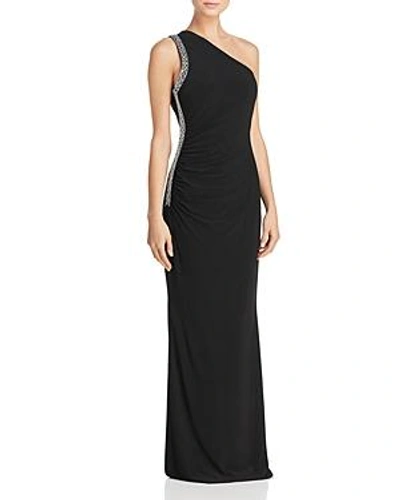 Shop Laundry By Shelli Segal Embellished One-shoulder Gown In Black