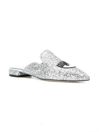 Shop Chiara Ferragni Logomania Mules - Metallic