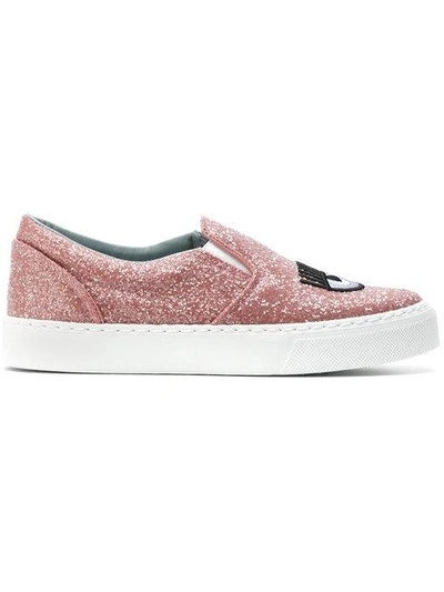 Shop Chiara Ferragni Logomania Slip-on Sneakers In Pink