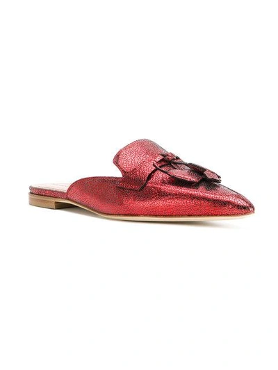 Alberta Ferretti Mia Metallic-leather Backless Loafers In Red
