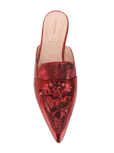 Alberta Ferretti Mia Metallic-leather Backless Loafers In Red