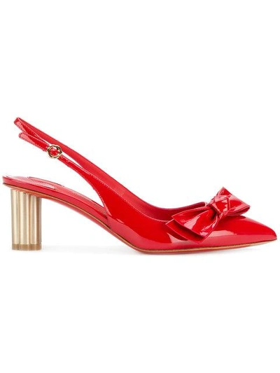 Shop Ferragamo Peony Bow Slingback In Red