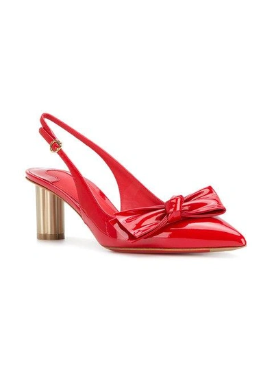 Shop Ferragamo Peony Bow Slingback In Red