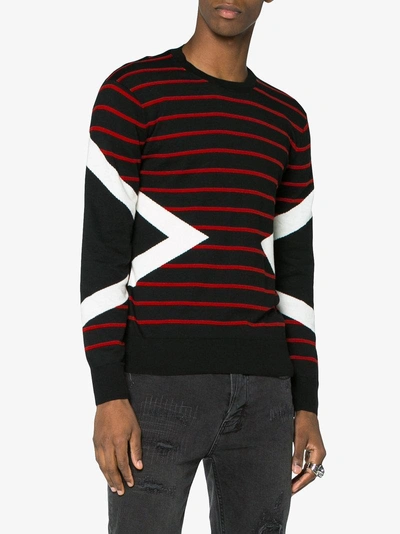 Shop Neil Barrett Striped Lightning Bolt Sweater In Black