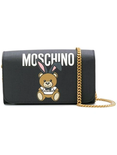 Shop Moschino Teddy Playboy Wallet On Chain - Black
