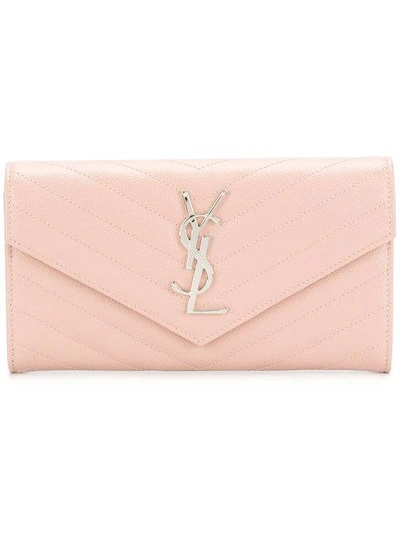 Shop Saint Laurent Large Monogram Flap Wallet In Pink