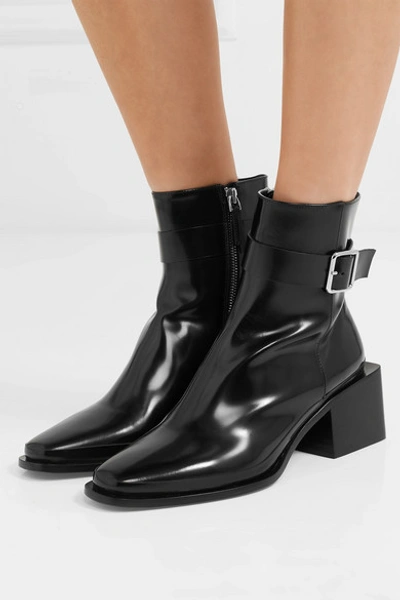 Shop Jil Sander Glossed-leather Ankle Boots In Black