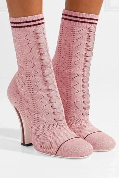 Shop Fendi Metallic Stretch-knit Sock Boots In Baby Pink
