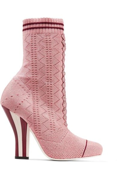 Shop Fendi Metallic Stretch-knit Sock Boots In Baby Pink