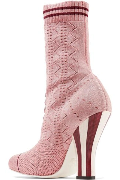 Shop Fendi Metallic Stretch-knit Sock Boots In Baby Pink