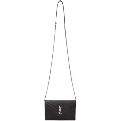 Shop Saint Laurent Black Quilted Monogram Envelope Chain Wallet Bag In 1000 Black