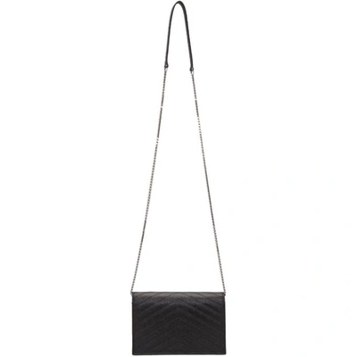 Shop Saint Laurent Black Quilted Monogram Envelope Chain Wallet Bag In 1000 Black