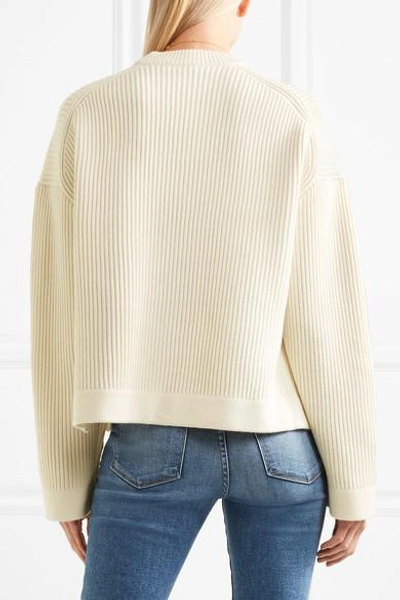 Shop Joseph Ribbed Merino Wool And Cotton-blend Sweater In White