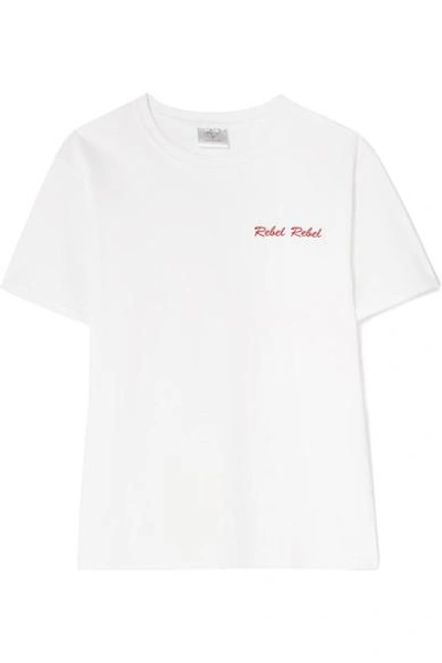 Shop Double Trouble Gang Rebel Rebel Embroidered Cotton-jersey T-shirt In White