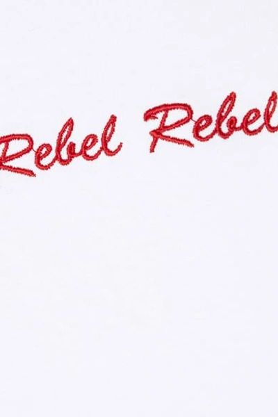 Shop Double Trouble Gang Rebel Rebel Embroidered Cotton-jersey T-shirt In White