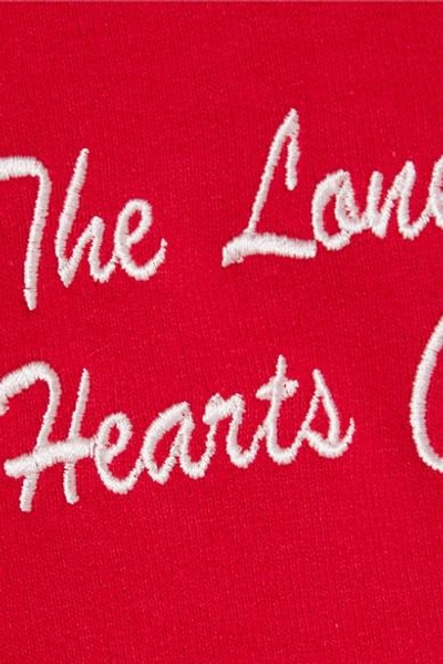 Shop Double Trouble Gang The Lonely Hearts Club Embroidered Cotton-blend Jersey Sweatshirt In Red