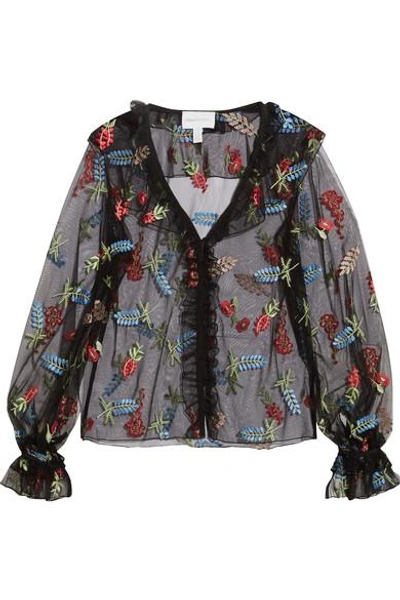 Shop Alice Mccall Time Stands Still Ruffled Embroidered Tulle Blouse In Black