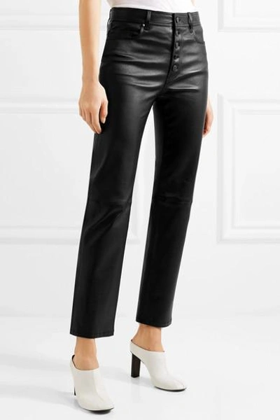 Shop Joseph Den Stretch-leather Straight-leg Pants In Black