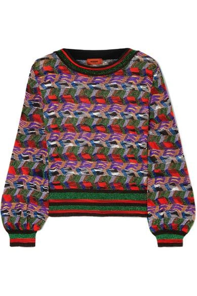 Shop Missoni Metallic Crochet-knit Sweater In Purple