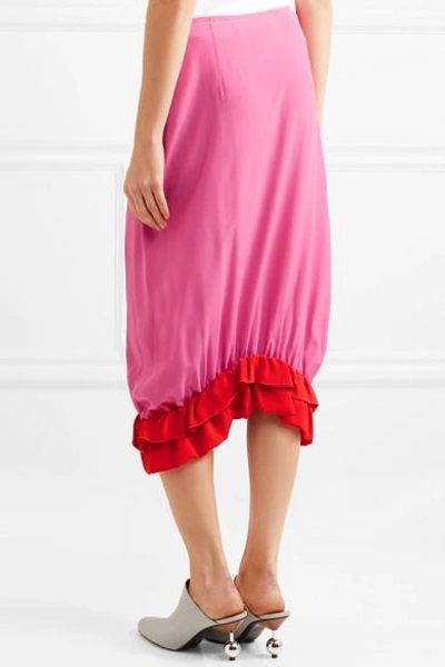 Shop Marni Ruffled Crepe De Chine Midi Skirt In Pink