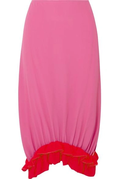 Shop Marni Ruffled Crepe De Chine Midi Skirt In Pink