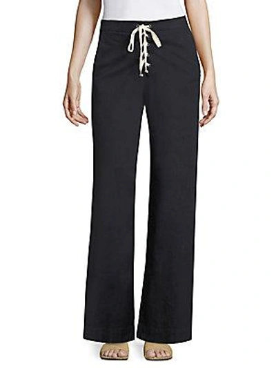 Shop Splendid Lace-up Flared Pants In Navy
