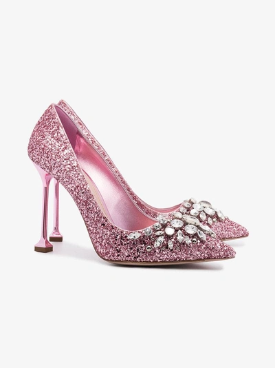 Shop Miu Miu Pink Glitter Swarovski 105 Pumps In Pink&purple