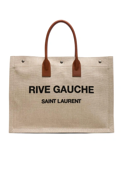 Shop Saint Laurent Large Canvas & Leather Rive Gauche Noe Tote In Natural & Black
