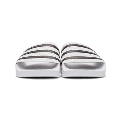 Shop Adidas Originals White Striped Adilette Slides