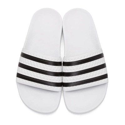 Shop Adidas Originals White Striped Adilette Slides