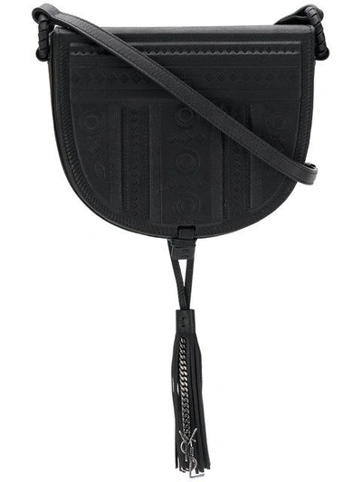 Shop Saint Laurent Decorative Embossed Saddle Bag - Black