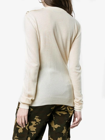 Shop Balmain Cashmere Jumper With Gold Button Detail In White