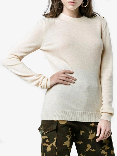 Shop Balmain Cashmere Jumper With Gold Button Detail In White