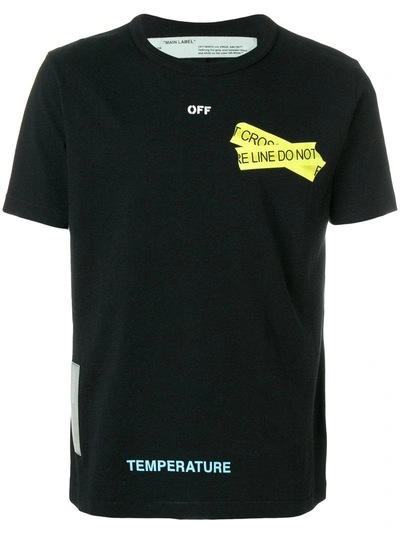 Off-white Black Cotton Firetape T-shirt In Black-yellow | ModeSens