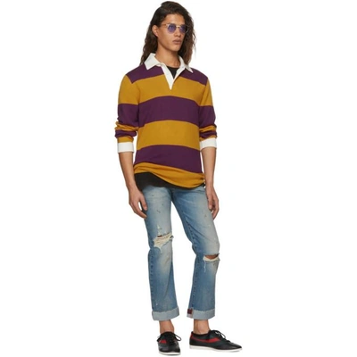 Shop Gucci Purple And Orange Long Sleeve Striped Zest Polo In 5203 Multi