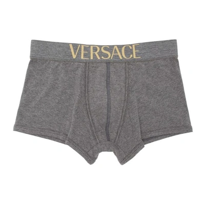 Shop Versace Underwear Grey Low-rise Logo Boxer Briefs In A811 - Grey