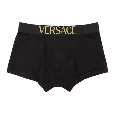 Shop Versace Black Low-rise Logo Boxer Briefs