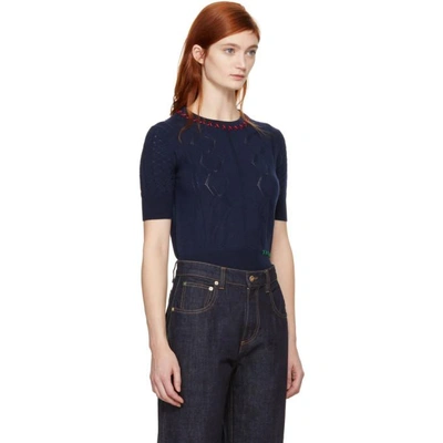 Shop Carven Navy Embroidered Sweater In 598 Bleu Nu