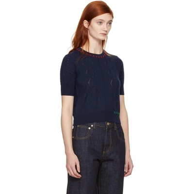 Shop Carven Navy Embroidered Sweater In 598 Bleu Nu