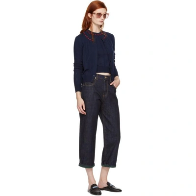 Shop Carven Navy Embroidered Sweater In 598 Bleu Nu