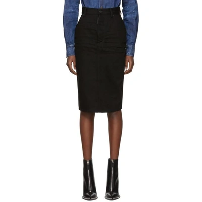 Shop Dsquared2 Black Denim Long Dalma Skirt In 900 Black