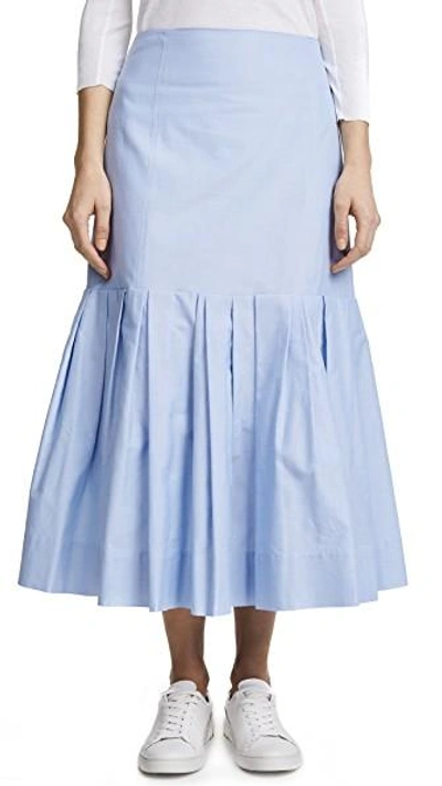 Shop Protagonist Pleated Hem Skirt In Chambray Blue