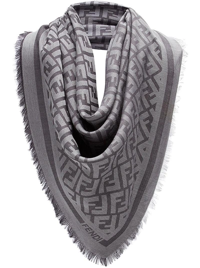 Shop Fendi Fringed Logo Scarf - Grey