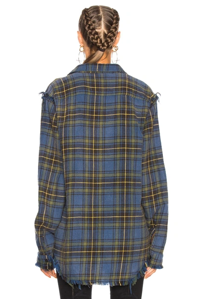 Shop R13 Shredded Seam Shirt In Blue,checkered & Plaid