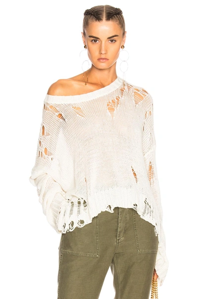 Shop R13 Shredded Side Slit Sweater In White