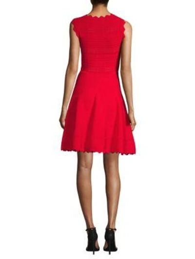 Shop Yigal Azrouël Sleeveless Scallop Trim A-line Dress In Red