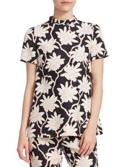 Shop Valentino Rhododendron Floral-print Top In Black