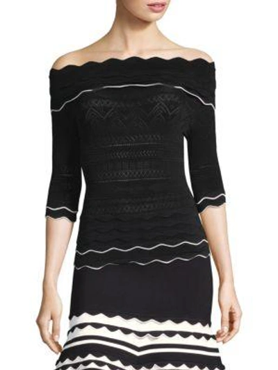 Shop Yigal Azrouël Scallop Trim Off-the-shoulder Top In Jet