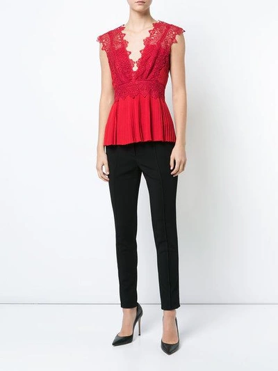 Shop Yigal Azrouël Yigal Azrouel Embroidered Pleated Top In Red